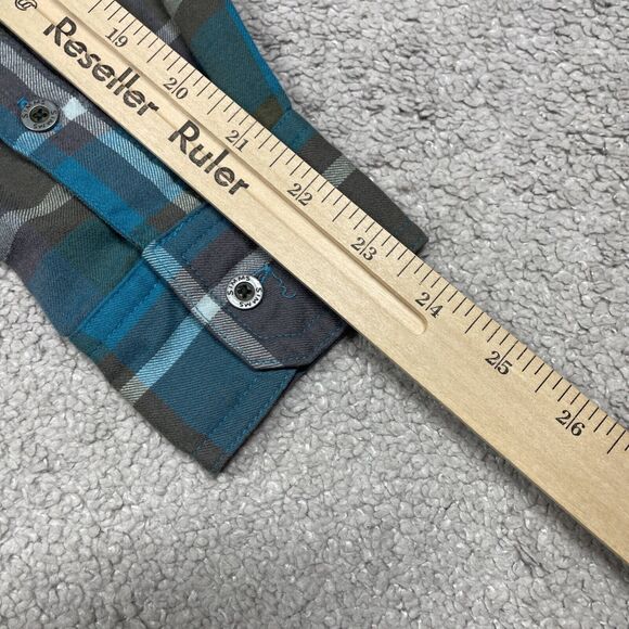 Simms Flannel Shirt Womens Small Wool Blend Plaid Outdoors Pockets‎ Blue Gray - Picture 14 of 14